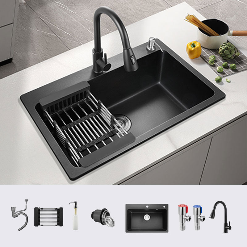 Black Quartz Sink Overflow Hole Detail Overflow Hole Kitchen Sink with Faucet