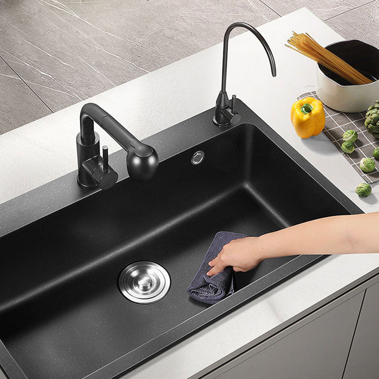 Black Quartz Sink Overflow Hole Detail Overflow Hole Kitchen Sink with Faucet