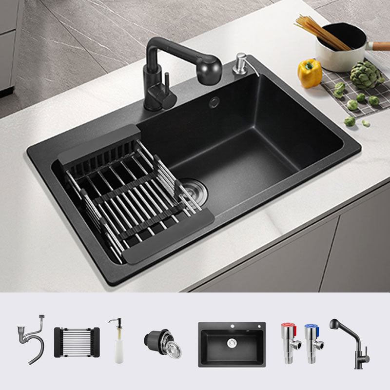 Black Quartz Sink Overflow Hole Detail Overflow Hole Kitchen Sink with Faucet