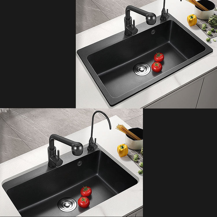 Black Quartz Sink Overflow Hole Detail Overflow Hole Kitchen Sink with Faucet