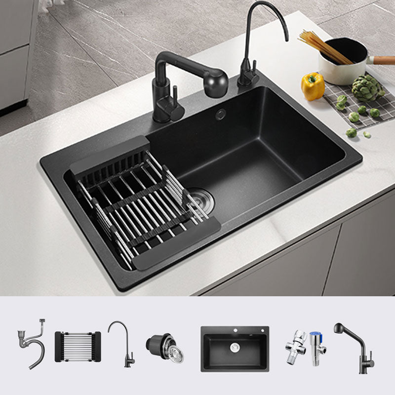 Black Quartz Sink Overflow Hole Detail Overflow Hole Kitchen Sink with Faucet