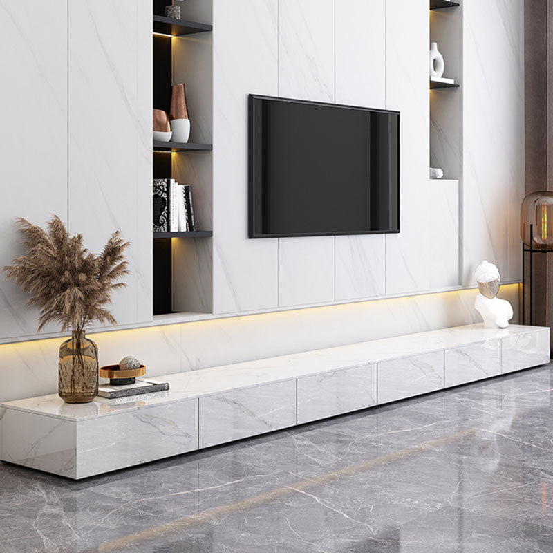 Stone TV Stand Modern TV Console with 6 Drawers Included, White