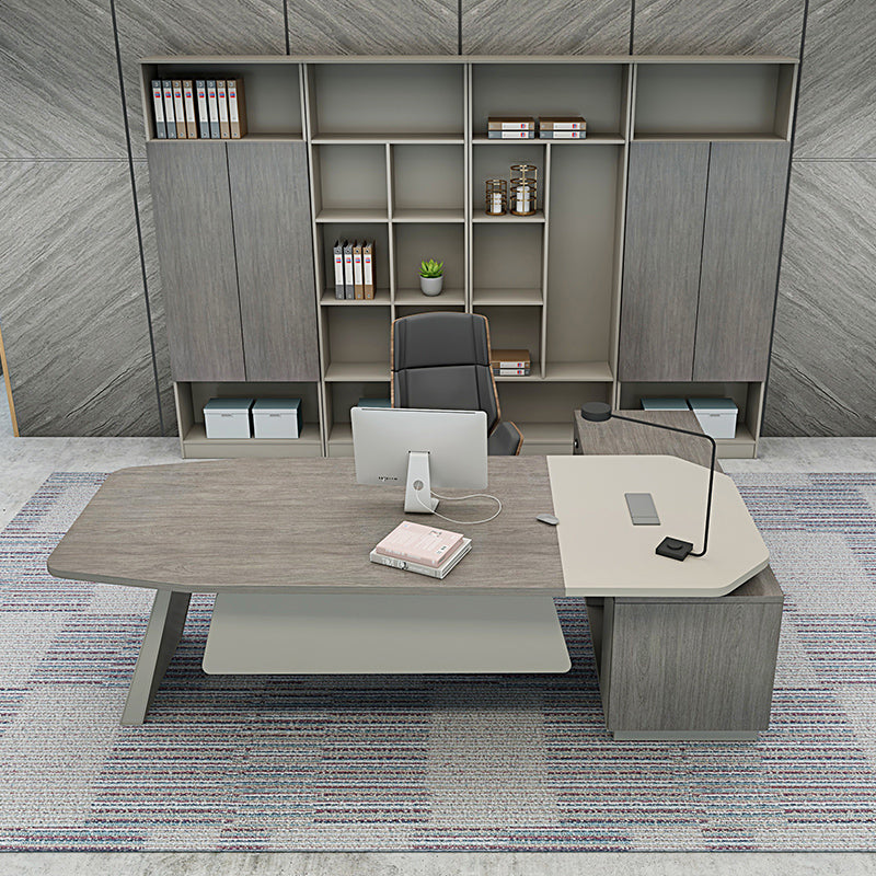 Combination Shaped Wood Office Desk Grey Writing Desk for Office