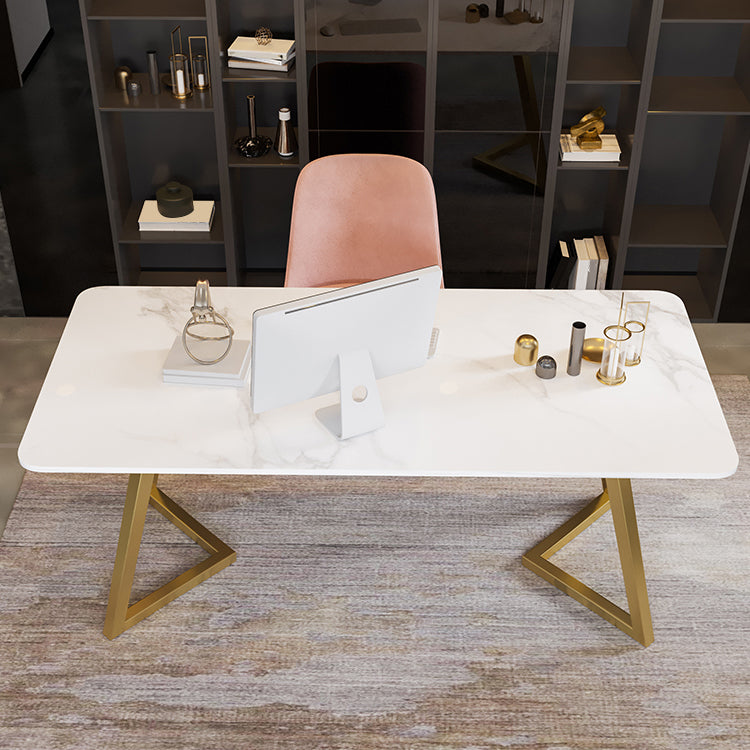 Glam Metal Office Desk Golden Rectangular Writing Desk for Office