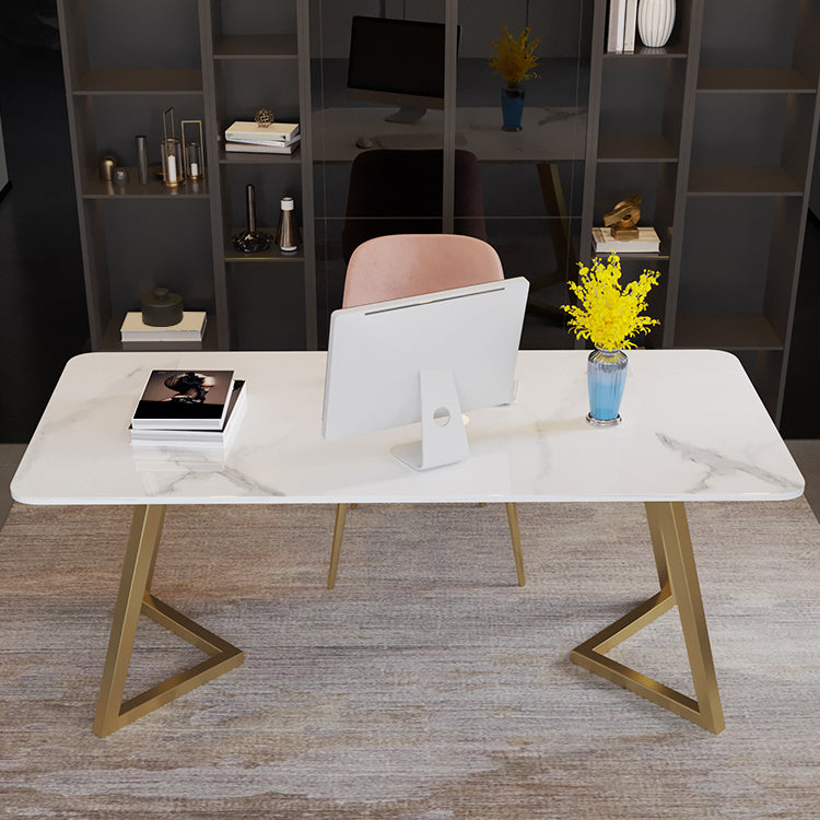 Glam Metal Office Desk Golden Rectangular Writing Desk for Office