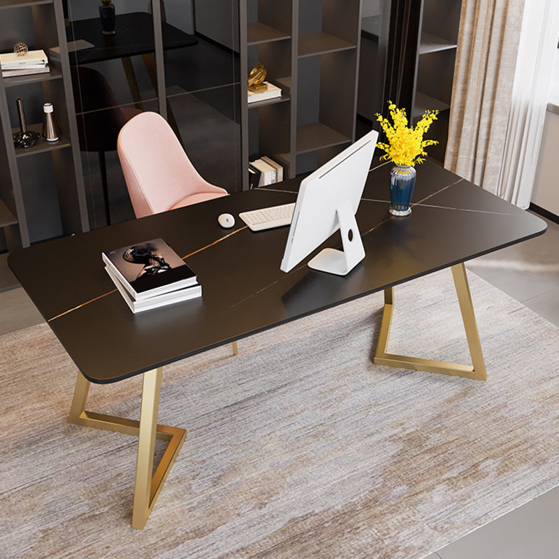 Glam Metal Office Desk Golden Rectangular Writing Desk for Office