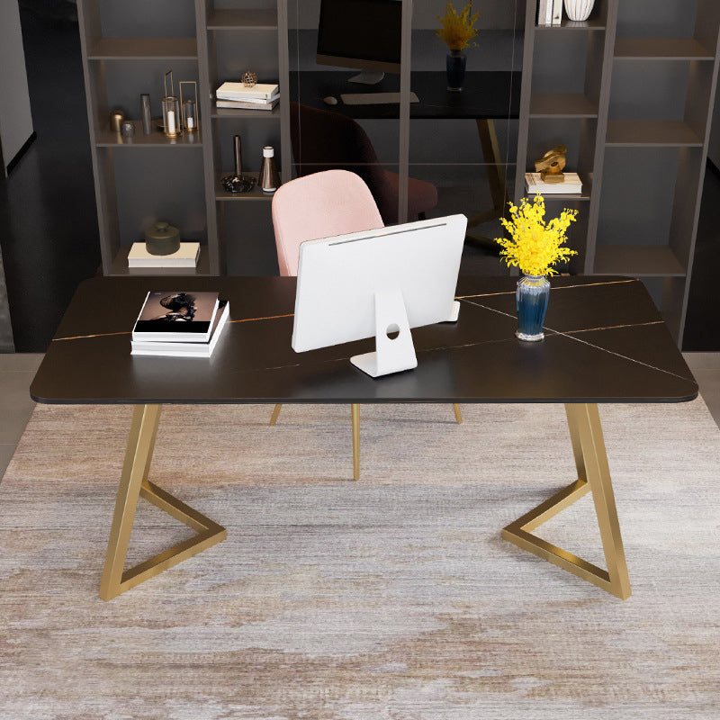 Glam Metal Office Desk Golden Rectangular Writing Desk for Office