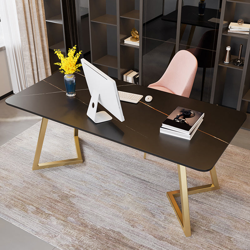 Glam Metal Office Desk Golden Rectangular Writing Desk for Office