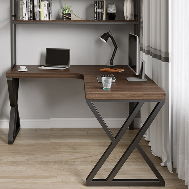 Industrial Style Pine Office Desk L-Shape Steel Writing Desk for Office