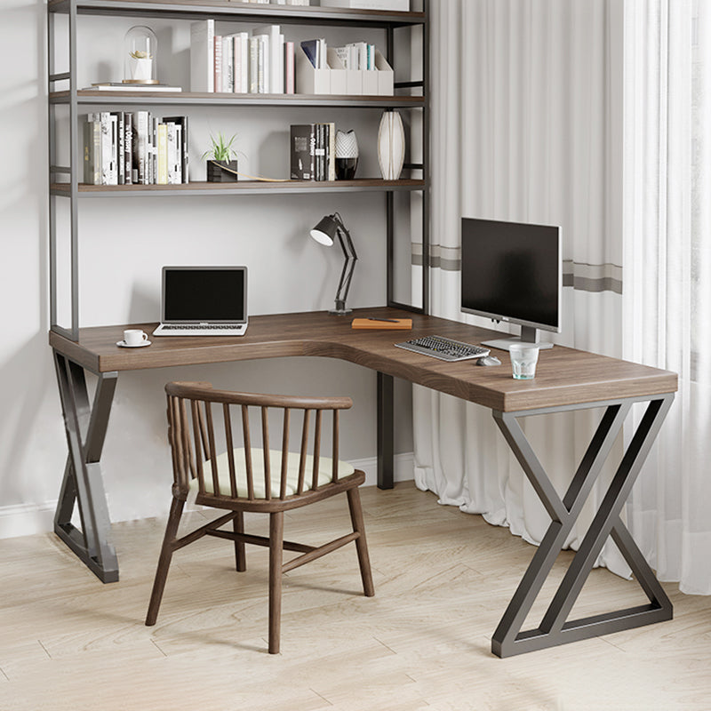 Industrial Style Pine Office Desk L-Shape Steel Writing Desk for Office