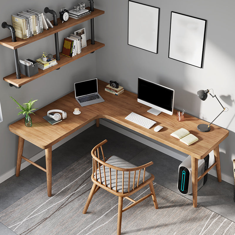 Industrial Office Desk Solid Wood L-Shape Writing Desk for Bedroom