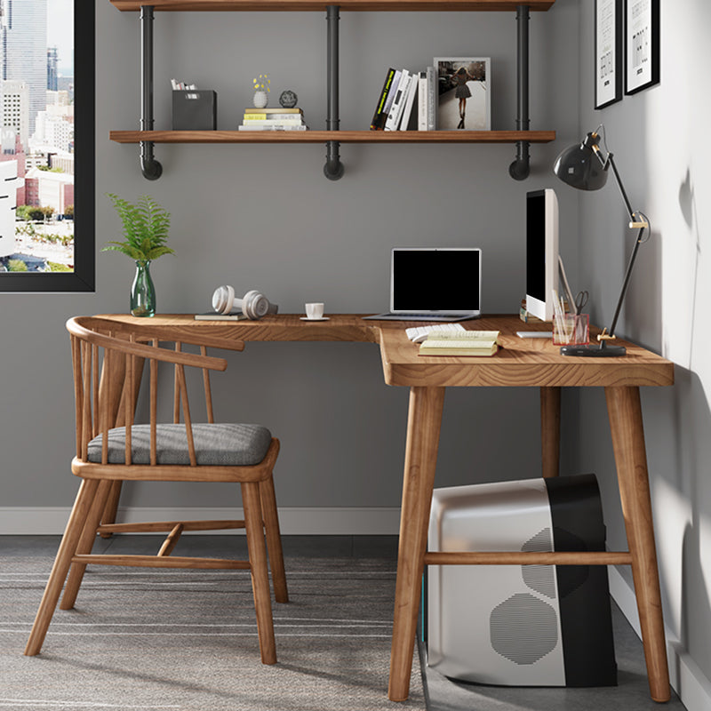 Industrial Office Desk Solid Wood L-Shape Writing Desk for Bedroom