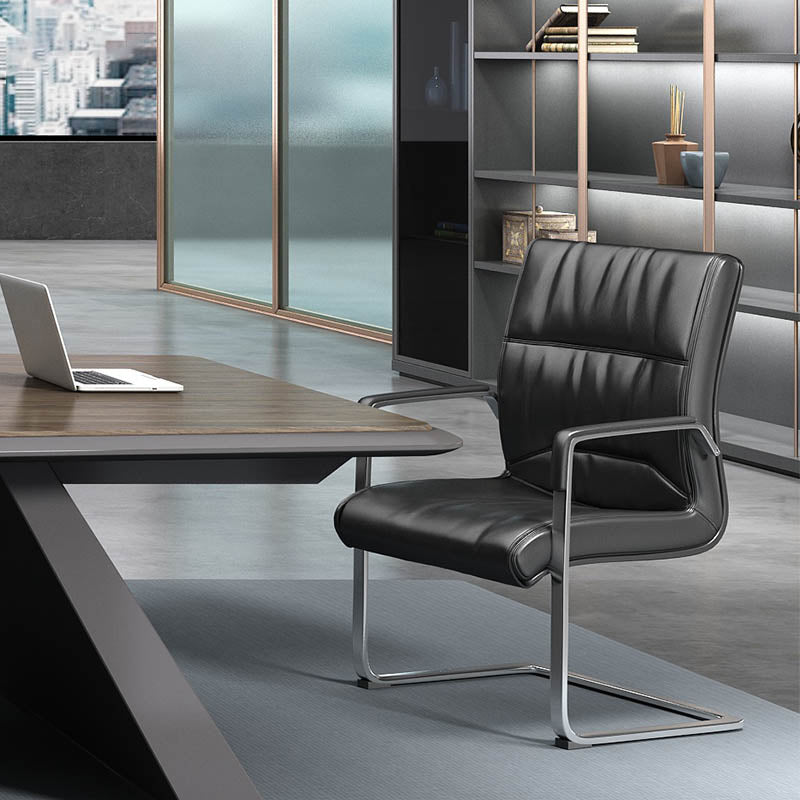 Contemporary Fixed Arms Office Chair Leather Desk Chair for Office