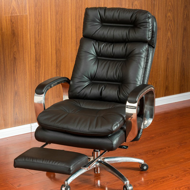 Fixed Arms Leather Desk Chair Modern Adjustable Seat Height Swivel Chair with Wheels