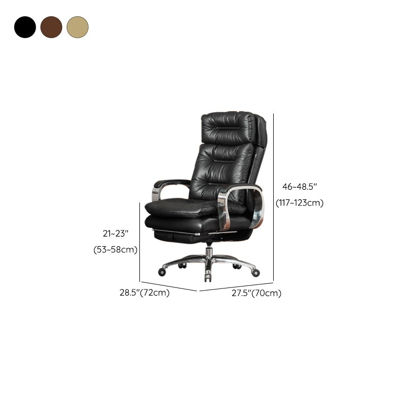 Fixed Arms Leather Desk Chair Modern Adjustable Seat Height Swivel Chair with Wheels