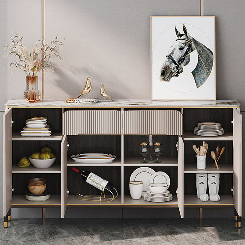 Glam Style Credenza Stone Buffet Credenza with Cabinets and Drawers