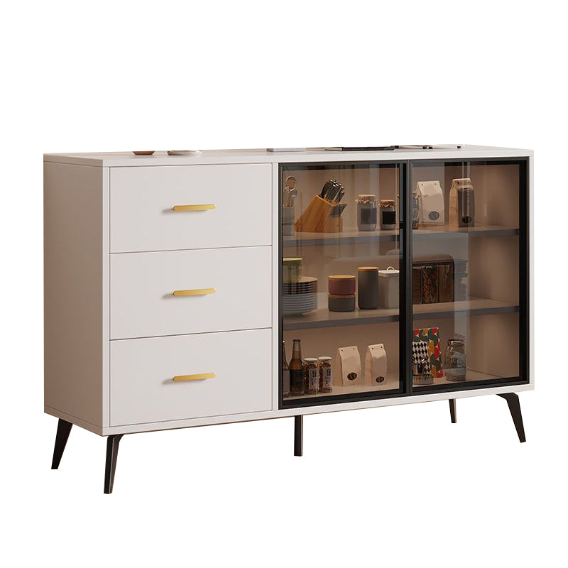 Wood Credenza Contemporary Style Glass Doors Server with Cabinets and Drawers