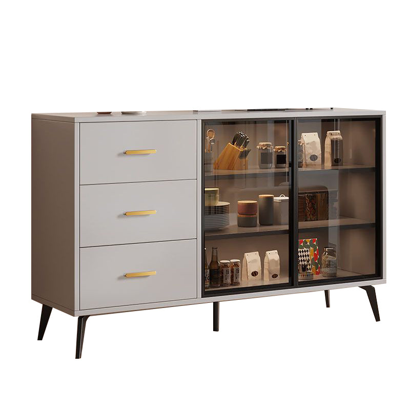 Wood Credenza Contemporary Style Glass Doors Server with Cabinets and Drawers