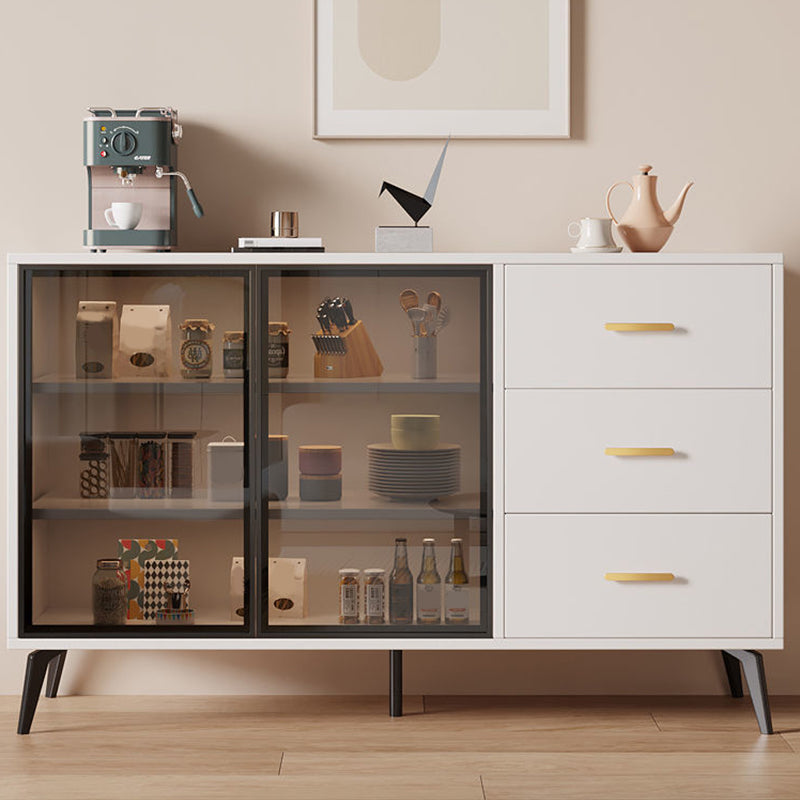 Wood Credenza Contemporary Style Glass Doors Server with Cabinets and Drawers