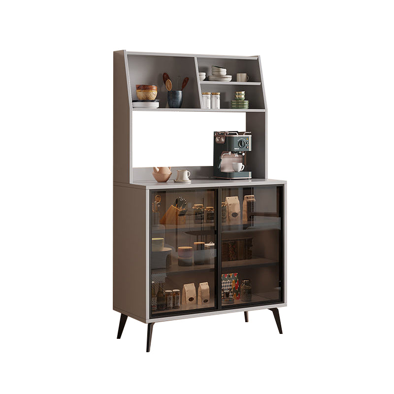 Wood Credenza Contemporary Style Glass Doors Server with Cabinets and Drawers