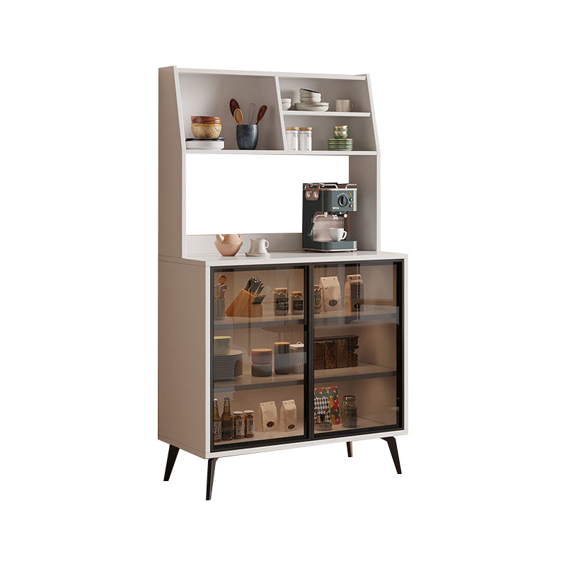 Wood Credenza Contemporary Style Glass Doors Server with Cabinets and Drawers