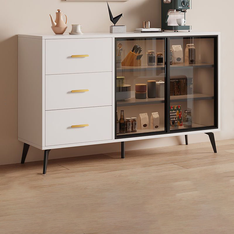 Wood Credenza Contemporary Style Glass Doors Server with Cabinets and Drawers