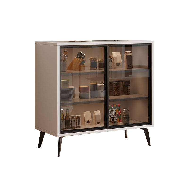 Wood Credenza Contemporary Style Glass Doors Server with Cabinets and Drawers