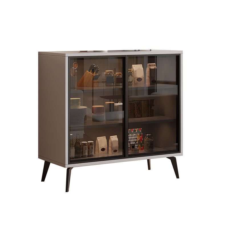 Wood Credenza Contemporary Style Glass Doors Server with Cabinets and Drawers