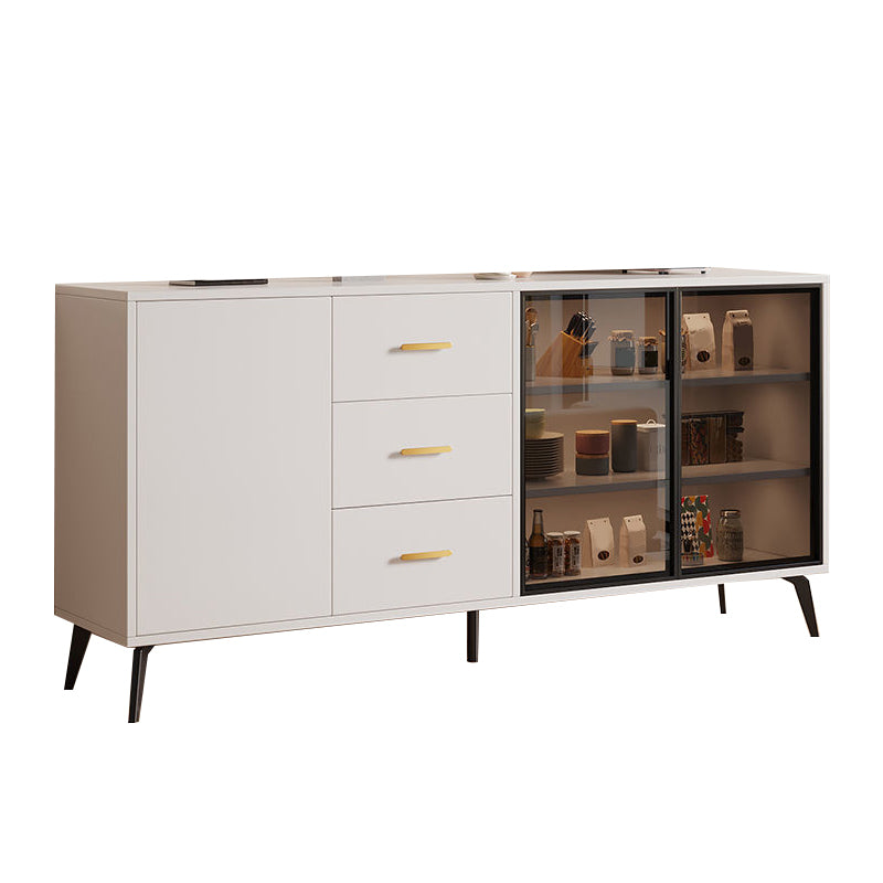 Wood Credenza Contemporary Style Glass Doors Server with Cabinets and Drawers