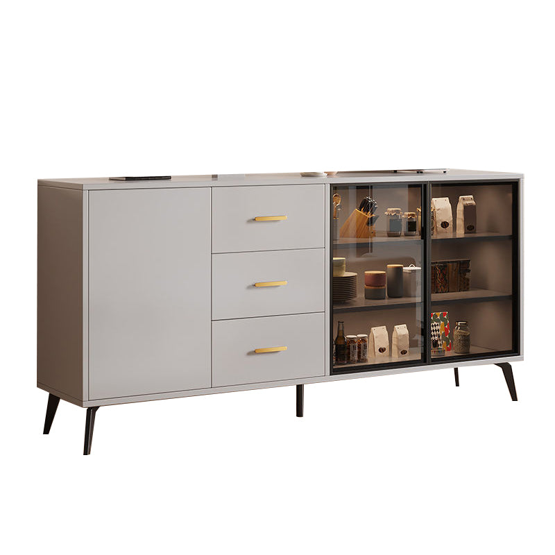 Wood Credenza Contemporary Style Glass Doors Server with Cabinets and Drawers