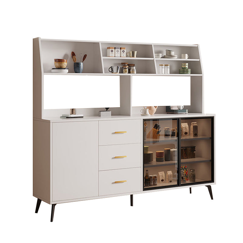 Wood Credenza Contemporary Style Glass Doors Server with Cabinets and Drawers