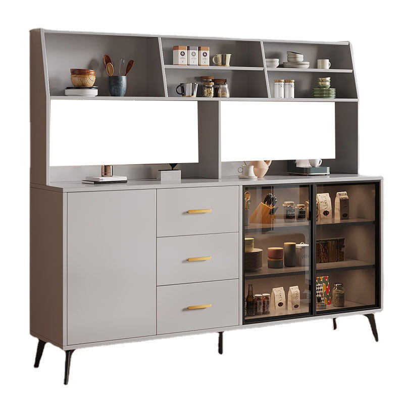 Wood Credenza Contemporary Style Glass Doors Server with Cabinets and Drawers