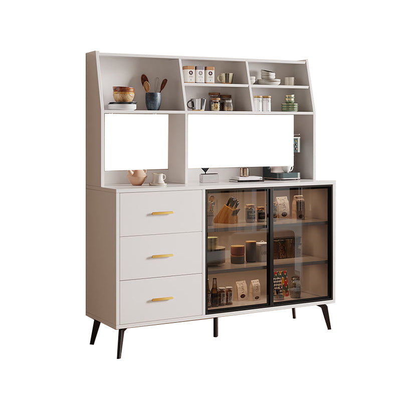 Wood Credenza Contemporary Style Glass Doors Server with Cabinets and Drawers