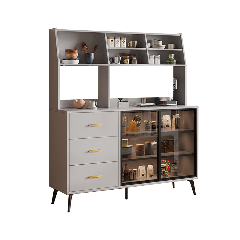 Wood Credenza Contemporary Style Glass Doors Server with Cabinets and Drawers