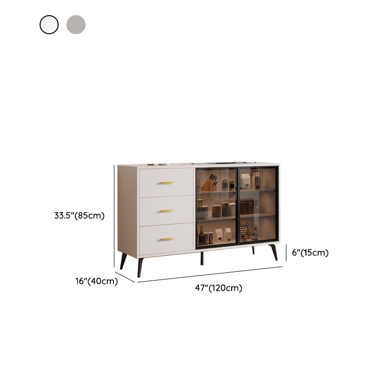 Wood Credenza Contemporary Style Glass Doors Server with Cabinets and Drawers