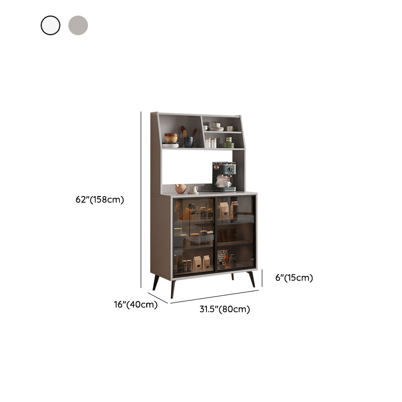 Wood Credenza Contemporary Style Glass Doors Server with Cabinets and Drawers