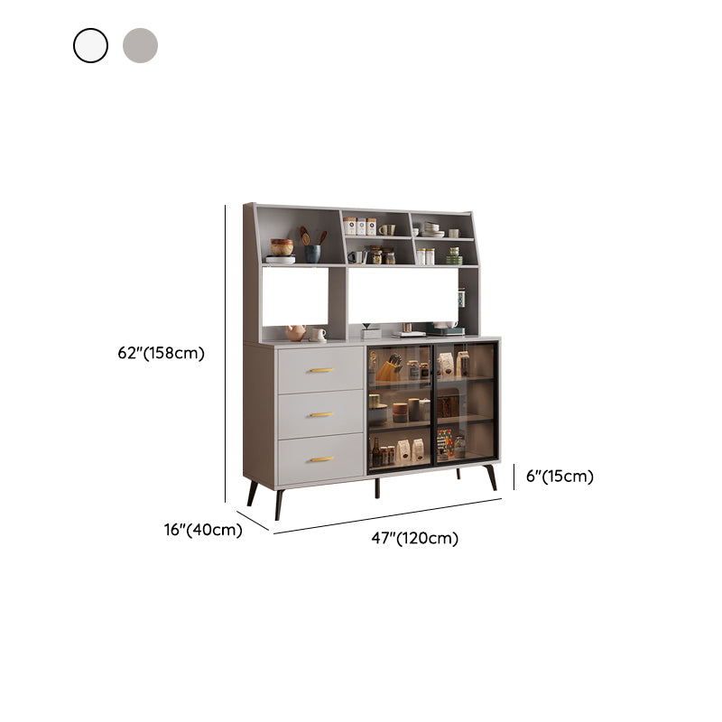 Wood Credenza Contemporary Style Glass Doors Server with Cabinets and Drawers