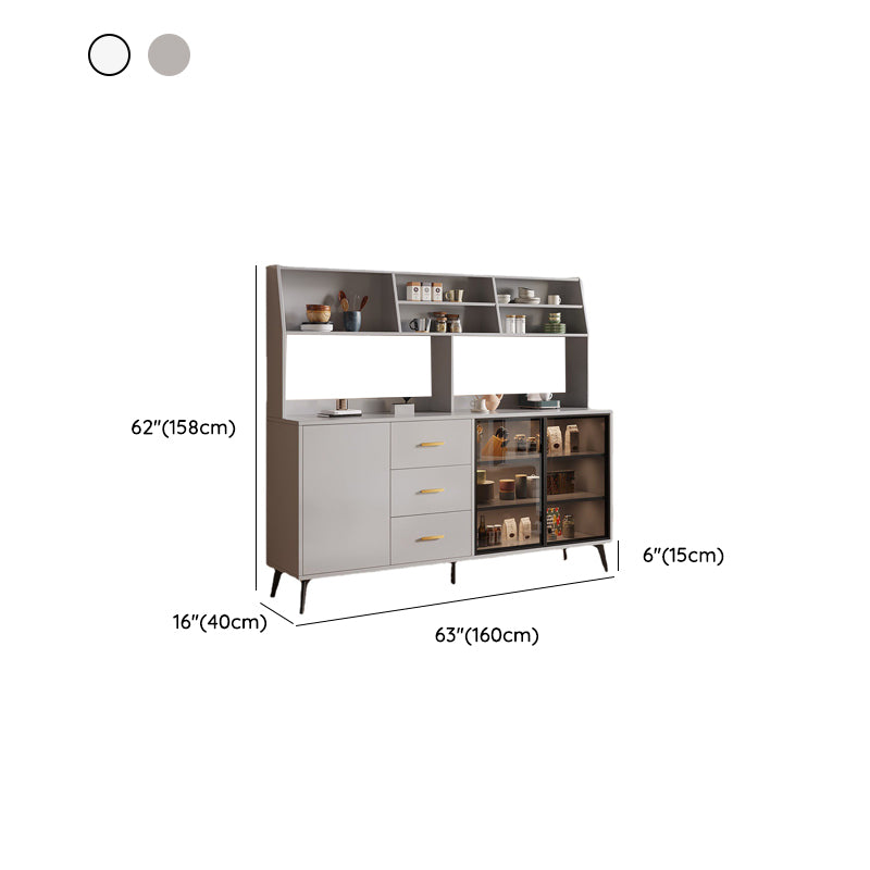 Wood Credenza Contemporary Style Glass Doors Server with Cabinets and Drawers