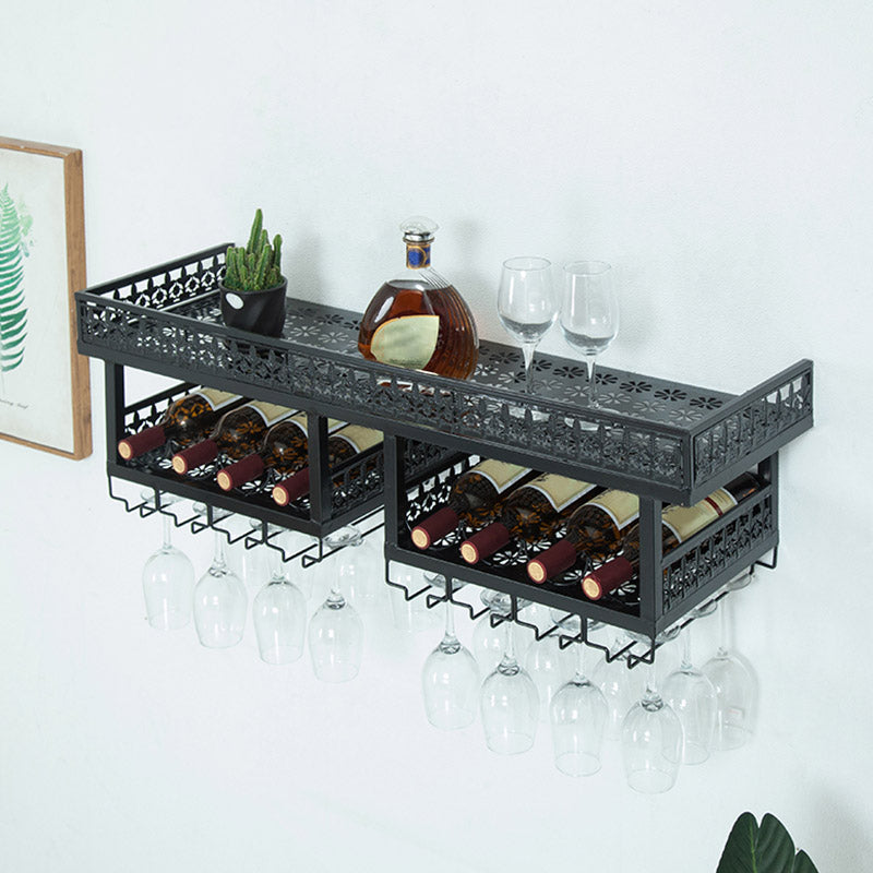 Wall Mounted Wine Rack Metal Wine Bottle & Glass Rack for Kitchen