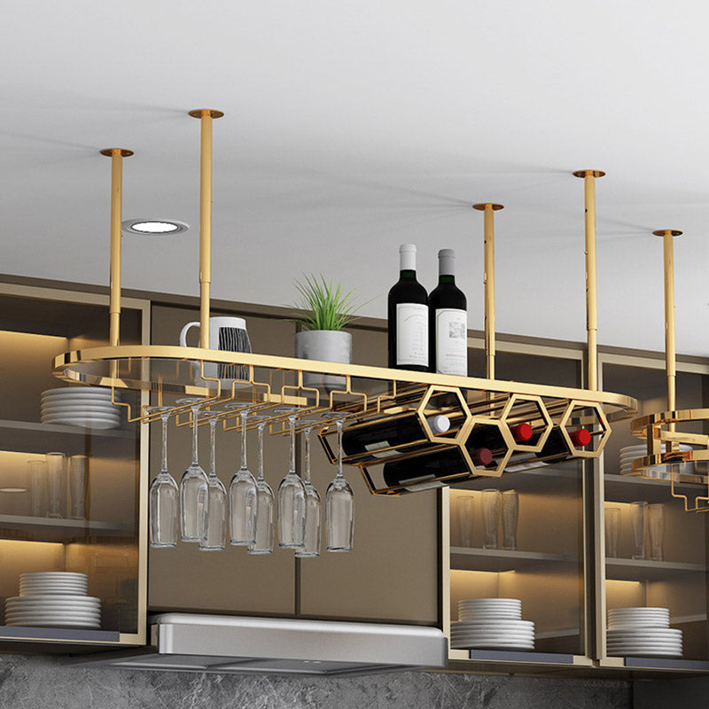 Glam Hanging Wine Rack Metal Wine Bottle & Glass Rack for Living Room