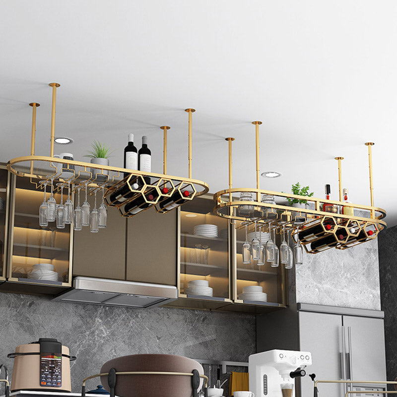 Glam Hanging Wine Rack Metal Wine Bottle & Glass Rack for Living Room