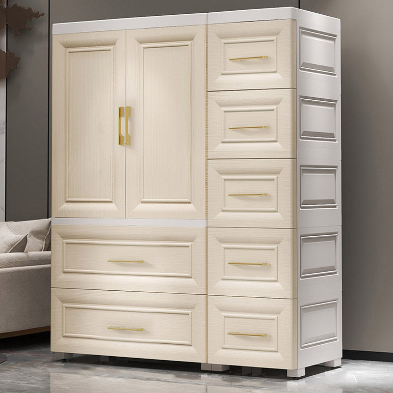 Modern Style Plastic Armoire Cabinet Wheels Included Youth Armoire for Bedroom