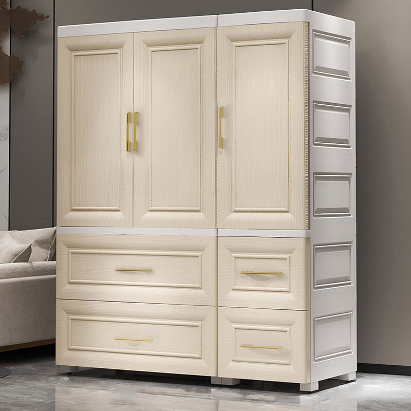 Modern Style Plastic Armoire Cabinet Wheels Included Youth Armoire for Bedroom