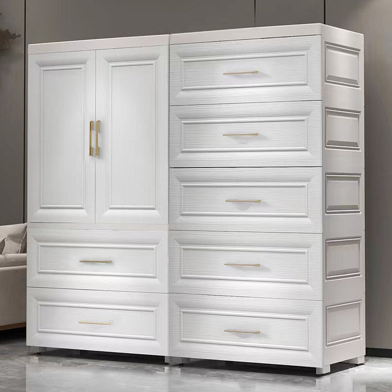 Modern Style Plastic Armoire Cabinet Wheels Included Youth Armoire for Bedroom