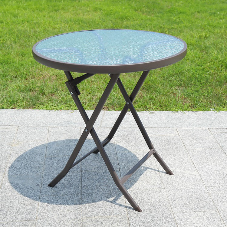 Contemporary Geometric Coffee Table Metallic Patio Table in Black