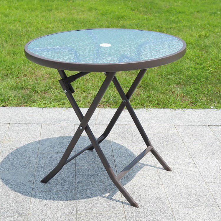 Contemporary Geometric Coffee Table Metallic Patio Table in Black