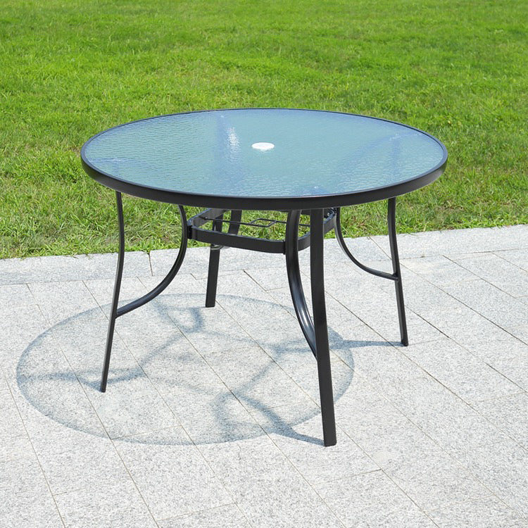 Contemporary Geometric Coffee Table Metallic Patio Table in Black