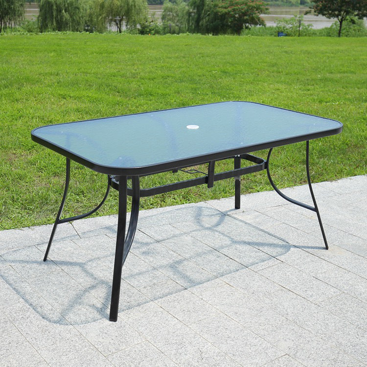 Contemporary Geometric Coffee Table Metallic Patio Table in Black