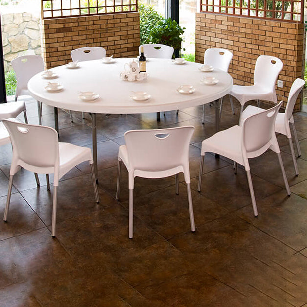 Modern Round Plastic Dining Table Foldable Steel Frame Material Table in White