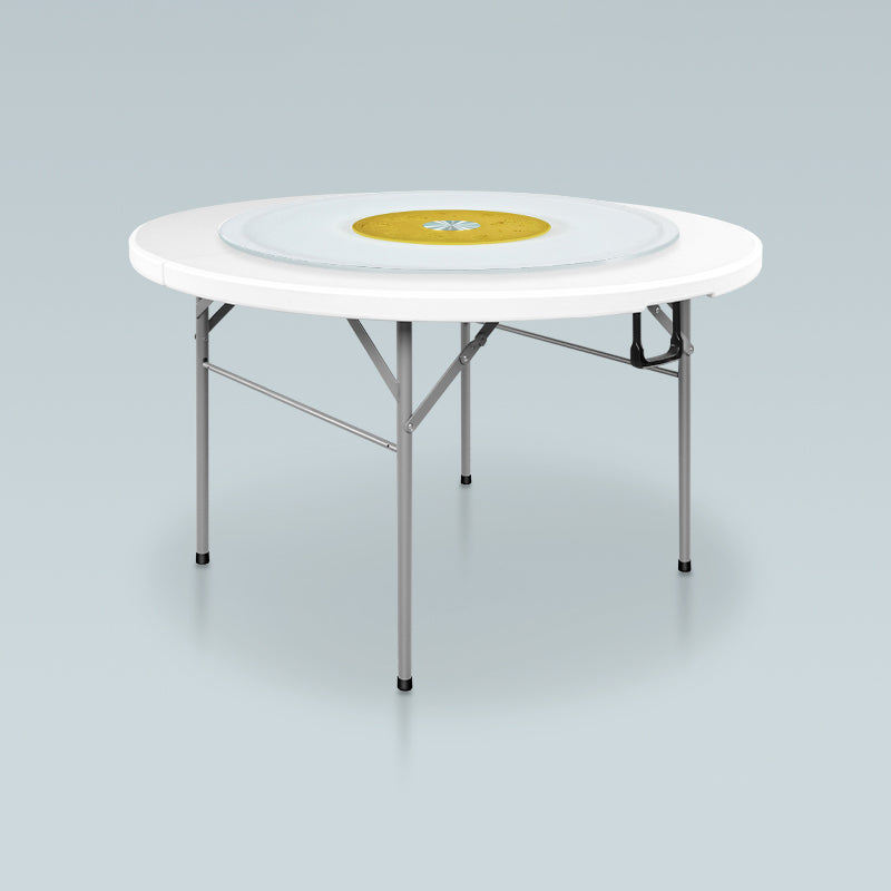 Modern Round Plastic Dining Table Foldable Steel Frame Material Table in White